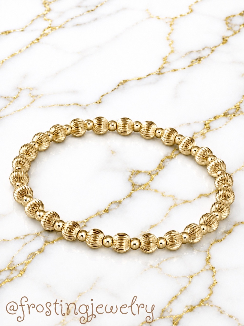 Lux Infinity Etched 14K Gold Bead Bracelet 7"